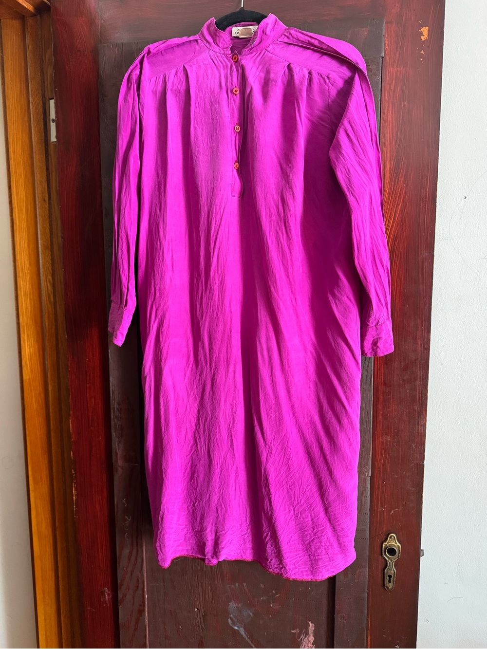 Vintage 90’s 100%Silk Magenta Shirt Dress By Barbara Mid Length